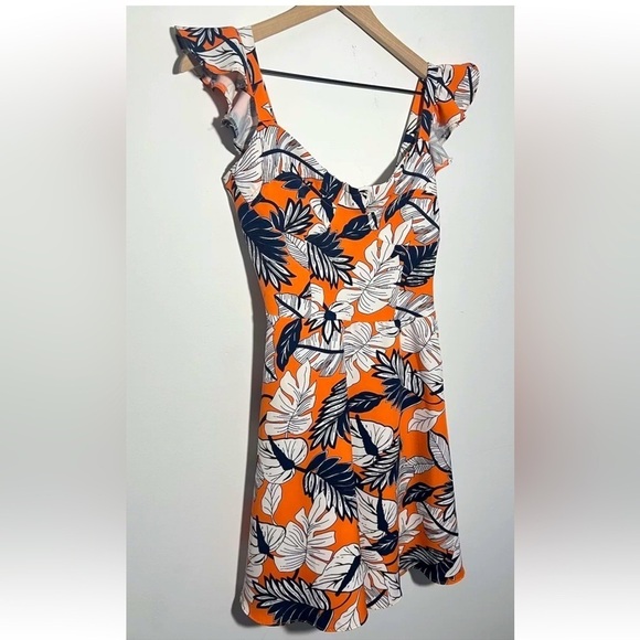 Moda Made In Italy Dress Women’s Size 4 Tropical Leaf Print Orange Resort Vacay - Picture 4 of 10